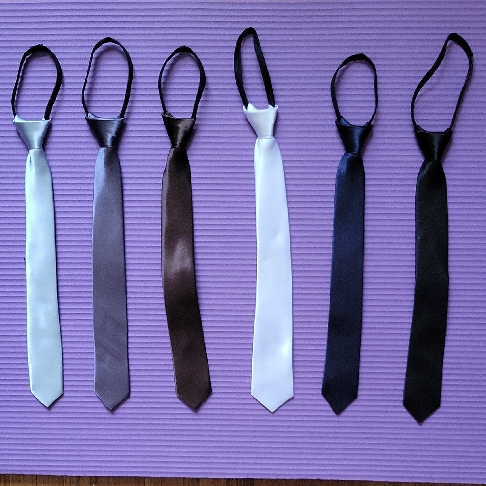 Lot of 6 Kids Satin-like neckties bundle - Easy On and Off